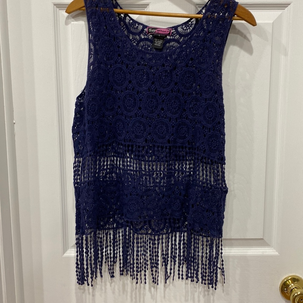 Open Knit Crochet Fringe Top